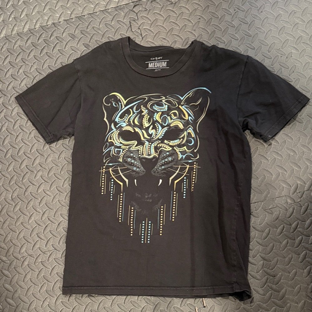 Men's Black Graphic Tee with Panther Design
